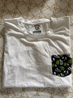 Adrenaline White Short-Sleeve Tee with Black Floral Pocket